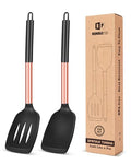 Pack of 2 Silicone Solid Turner, Non Stick Slotted Kitchen Spatulas, High Heat Resistant BPA Free Cooking Utensils, Ideal Cookware for Fish, Eggs, Pancakes(Rose Gold Black) - color: Rose Gold Black