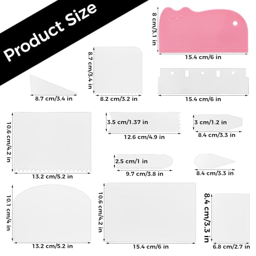 2PCS Cake Smoother Scraper Acrylic Cake Scraper Transparent Flexible Scraper‌ Cake Decorating Supplies for Kitchen DIY Bakery Pastry Decoration (4pcs Replacements Scrapers + 12pcs Non-Installable)