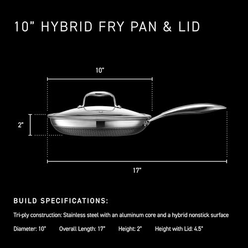 HexClad 10" Hybrid Nonstick Frying Pan with Lid, Dishwasher & Oven Safe - size: 10-inch, style: Pan + Lid