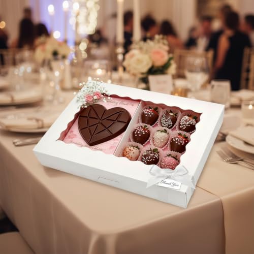 30Pcs Cookie Boxes 14x10x2.5in Auto-popup, White Dessert Cajas Para Postres with Window for Bakery, Treat, Chocolate Covered Strawberries, Macaroon, Donuts, Pies, Cookies, Muffins, Pastries