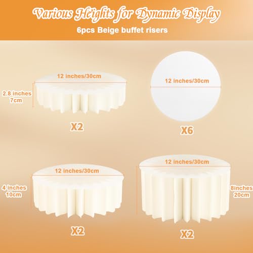 6 Pack Beige Foldable Paper Buffet Risers - Display Stands with Acrylic Top