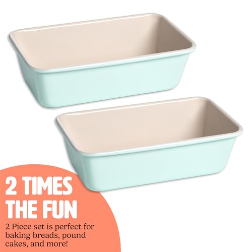 Tasty Clean Ceramic Loaf Pan Set, 2-Pack of 9-Inch x 5-Inch Cake Pans, Durable Aluminized Steel for Professional Results, Clean Ceramic Nonstick Coating, Oven Safe to 425°F, Dishwasher Safe, Aqua - size: 9-Inch x 5-Inch