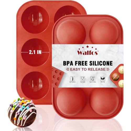Silicone Hot Chocolate Bomb Mold Medium Semi Sphere Mold, 2 Packs Half Sphere Silicone Baking Molds for Making Chocolate, Cake, Jelly, Dome Mousse - color: Brick Bed, size: 2pcs Medium Semi Sphere Mold - 6-Cavity