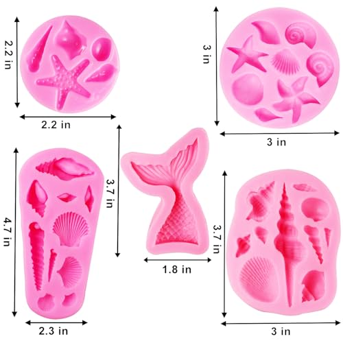 Seashell Silicone Molds, AIMEIKI 5 Pack Marine Theme Cake Fondant Silicone Molds Seashell Conch Starfish Baking Molds for Decorating Cake Candy Chocolate DIY Craft Projects - color: Marine Theme Molds