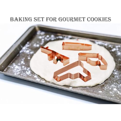 Cookie Cutter Mold Set - Gun Shaped, Rifle, Bullet, Revolver, Cutters - Funny Military Theme for Adults, Kids, Kitchen Supply, Christmas - Stainless Steel, Rust-Free, Dishwasher Safe