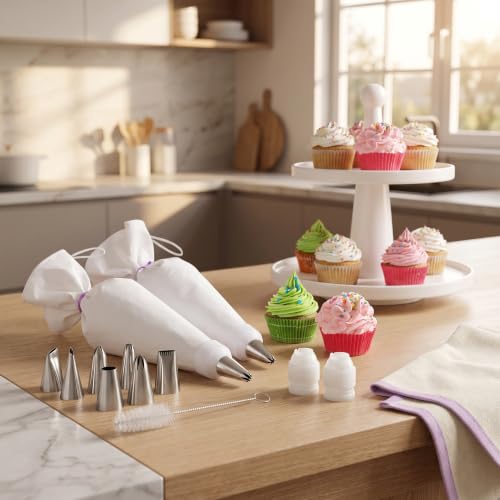 Reusable Piping Bags and Tips Set for Cake Decorating, Cupcakes