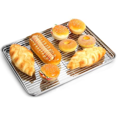 Baking Sheet with Rack Set, Stainless Steel Cookie Sheet with Cooling Rack - size: 17½ inch