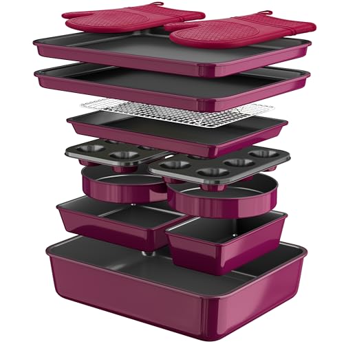 Wildone 13-Piece Baking Pans Set, Nonstick Bakeware Sets, Plum - color: Plum