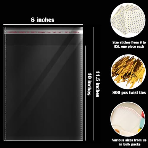 8" x 10" Resealable Cellophane Bags 300 pcs Self Sealing Clear Bags for Packaging Self-adhesive Cello Bags for Jewelry, Cards, Photos, Envelopes, Gifts, Bakery, Candies and Cookies, 300 ct in Bulk