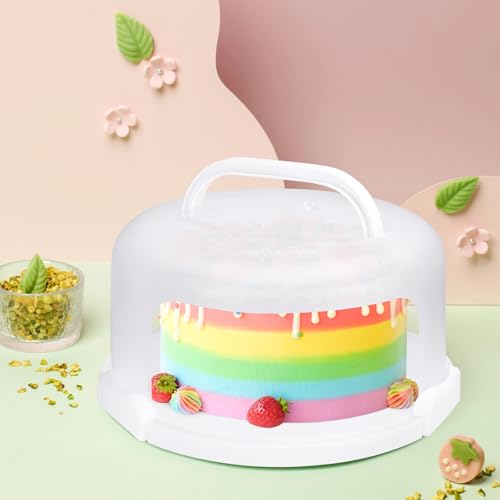 Cake Carrier with Lid and Handle,Fit 10” Cake Stand Cake Holder Container - color: White