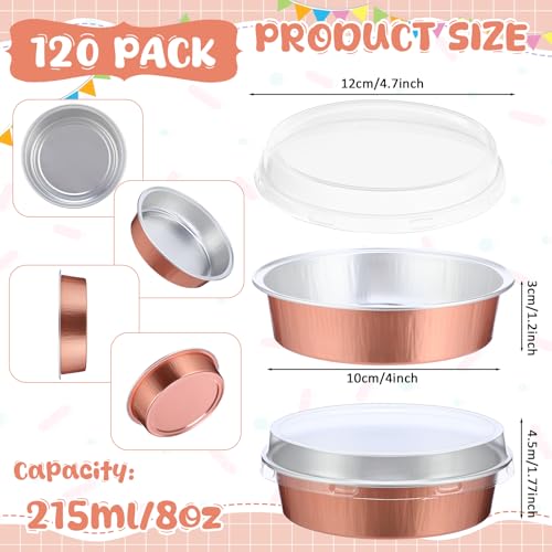 Yinder 8 oz Disposable Creme Brulee Ramekins with Lids, 4 Inch Mini Pie Tins Aluminum Foil Pie Tart Cake Baking Pans Individual Round Containers Oven Safe(Champagne Color,120 Pcs) - color: Champagne Color
