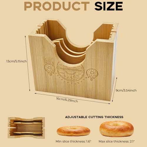 2-in-1 Bamboo Bagel & Bread Slicer Adjustable Thickness