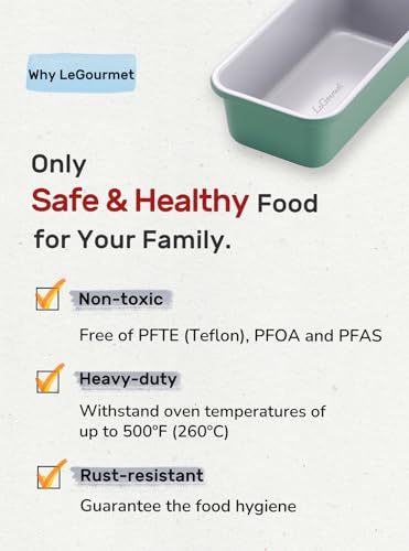 LeGourmet Nonstick Bread Loaf Pan 9 X 5 Inch, Ceramic Coating, Non-Toxic, Rust Resistant Aluminized Steel, Perfect 1 lb Baking Dish for Meatloaf, Pound Cake & Brownie (Rosemary) - color: Rosemary
