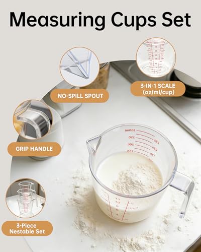 Measuring Cups, Plastic Measuring Cups Set of 3-1000ml, 600ml, 300ml