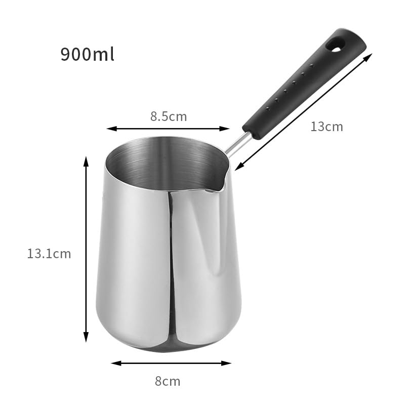 Milk Butter Warmer Pot, 30oz/900ml Turkish Coffee Pot, Stovetop Chocolate Melting Pan, Cezve Ibrik Briki Greek Arabic Coffee Maker for Maple Syrup, Sauce Heating, 18/8 Stainless Steel - size: 900 ml