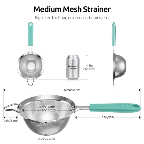 U-Taste Fine Mesh Strainer, 18/8 Stainless Steel Sieve 30 Mesh, M/Aqua Sky - color: (1) Aqua Sky, size: M-4.73in