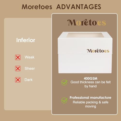 Moretoes 15pcs Cake Boxes, 12x12x8 Inch White Bakery Boxes with Window - size: 15pcs - 12*12*8in