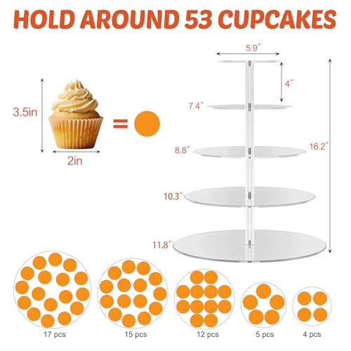 5 Tier Round Cupcake Stand for 50 Cupcakes Acrylic Cupcake Tower