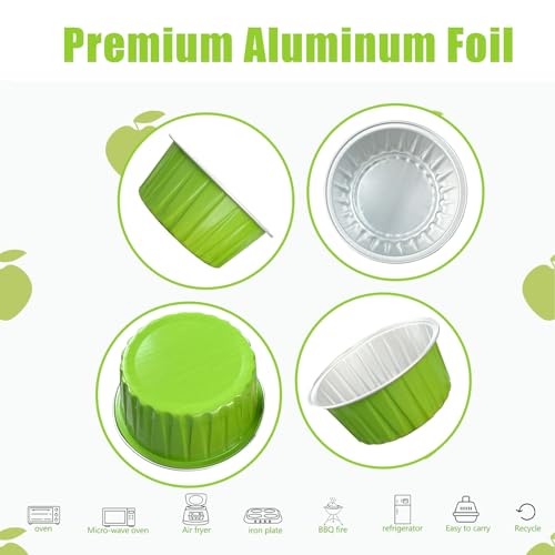 100Pcs Aluminum Cups with Lids,5oz Disposable Ramekin Baking Cups Muffin Liners Mini Pie Pans Foil Cupcake Containers for Christmas Party Wedding Party,Grass Green - color: Grass Green