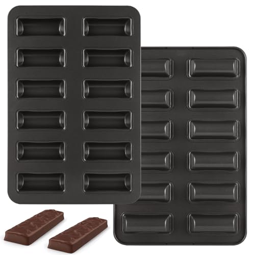 2 Pack Financier Cake Baking Pan, 12-Cavity Non-Stick Rectangle Muffin Pan, Carbon Steel Financier Cake Mold, Biscuits Cookies Bakeware for Oven Baking – Black