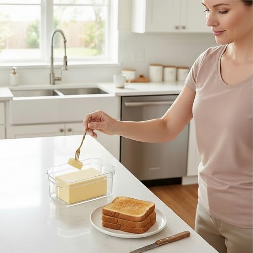 UNIVIVO 280g Butter Slicer Cutter and Airtight Container for Fridge, 2-in-1 PC Butter Dish with Stainless Steel Wires for Easy Portion Control, Slices After 15-20 Mins Softening, Clear Butter Keeper - size: Medium-Yellow