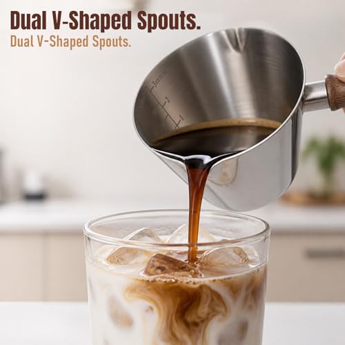 Baalaka 3.4oz Espresso Cups Set 2, Stainless Steel with Wooden Handles