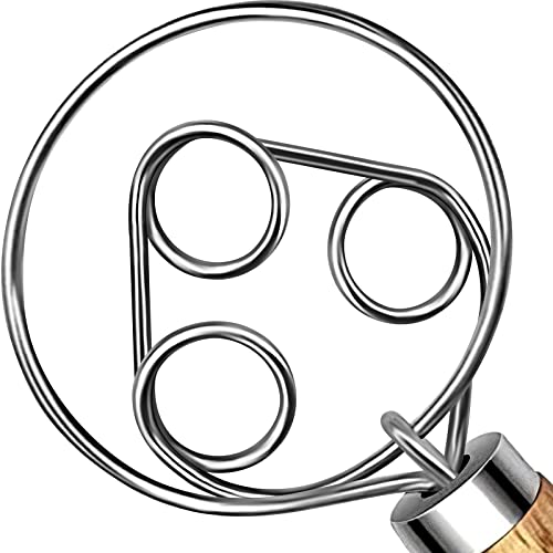TEEVEA Danish Dough Whisk Wooden Handle Stainless Steel for Sourdough Bread - color: 3 Eyes Dough Whisk