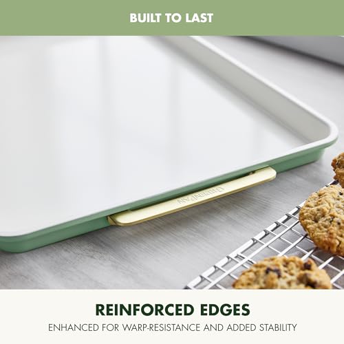 GreenPan Bakeware 13" x 9" Ceramic Nonstick Quarter Sheet Pan, Sage Green - color: Sage Green, size: 13" x 9" Quarter Sheet Pan