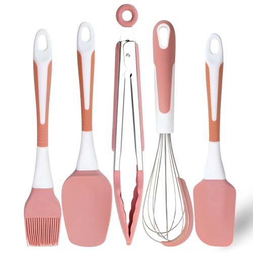 Silicone Spatula Set, 5 Pcs Heat Resistant, Soft & Strong, Nonstick Cookware, Dishwasher Safe (Pink) - color: Pink