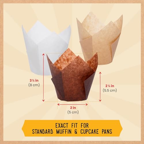 Tulip Cupcake Liners 200 Pcs, Parchment Paper Muffin Cups for Baking - color: 2.Brown White Beige