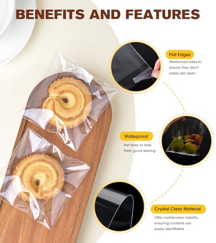 300 Pcs Clear Self Sealing Cellophane Bags, 3x5 Inches Cookie Bags Resealable Cellophane Bag for Packaging Cookies, Candy, Gifts, Favors and Products, 3 Mils Individual Self Adhesive Wrappers - size: 3x5 Inch (Pack of 300)