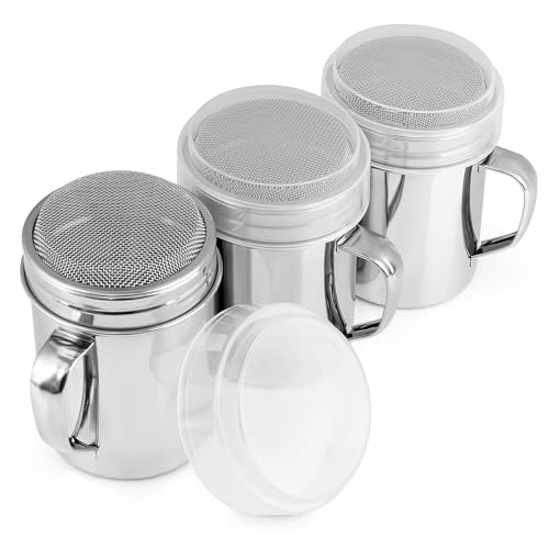 Accmor Powdered Sugar Shaker Duster, Cinnamon Shaker Flour Duster Sifter, Fine Mesh Stainless Steel Shaker for Sugar Flour Cocoa Coffee Bar, 10 Ounce, 3 Pack - size: 10 Ounce