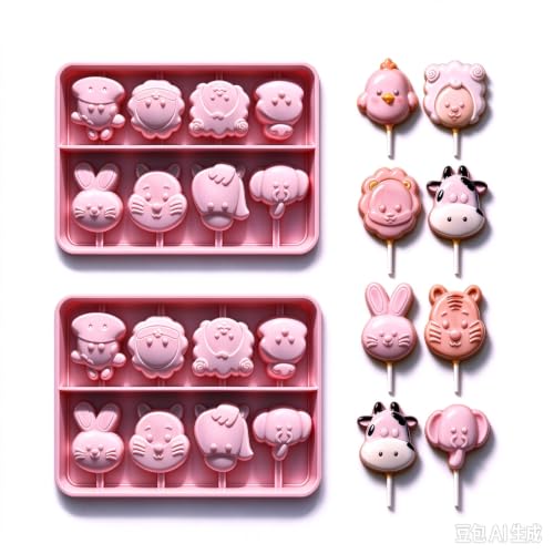 2Pack Animals Silicone Lollipop Molds Kit with Sticks for Hard Candy - color: 2pcs Animal D
