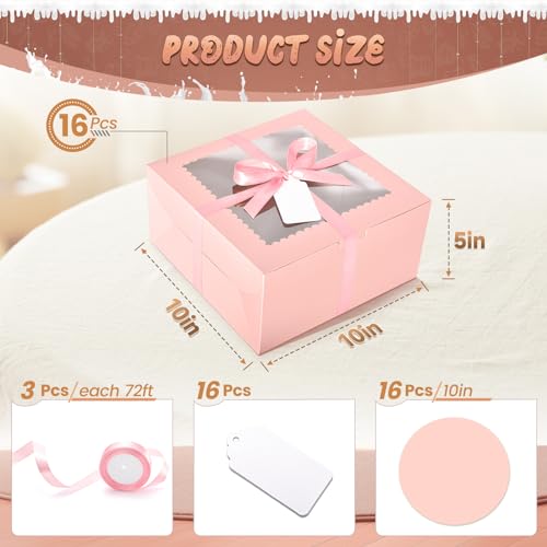 32Pcs 10 Inch Cake Boxes with Cake Boards (16Boxes & 16Boards) Pink - color: Pink