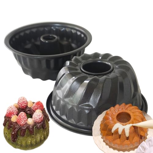 4 Inch Small Fluted Tube Cake Pan, Mini Nonstick Kugelhopf Mold - color: Black