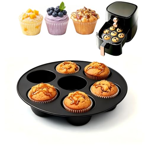 7 hole Non Stick Silicone Liners And Muffin Pan for Air Fryers - Reusable Baking Trays Easy to Release And Clean - color: Black