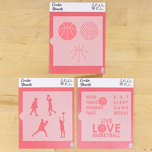 Girls Basketball Club Team Party | Birthday Theme | for Cookies, Cupcakes, Cards, Paper, Fabric | 3 Sheets 10 Stencil Value Bundle