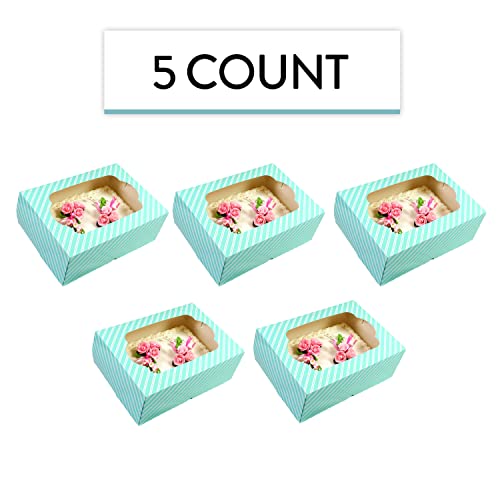 Global Sugar Art 14x10x5 Inch Quarter Sheet Box with Window, Blue, 5-Count - color: Blue Stripe