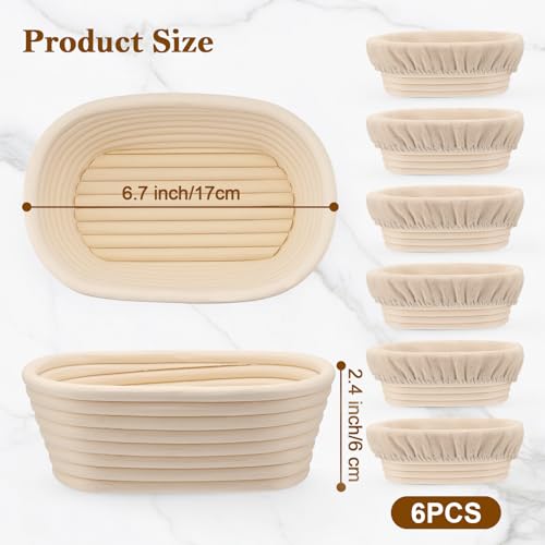 6.5 Inch Banneton Bread Proofing Basket Oval Mini Banneton Basket Set of 6, Small Sourdough Proofing Basket with Liner Rattan Sourdough Baking Supplies for Home Bread Baking - size: 6.5"Oval Basket-6 PCS