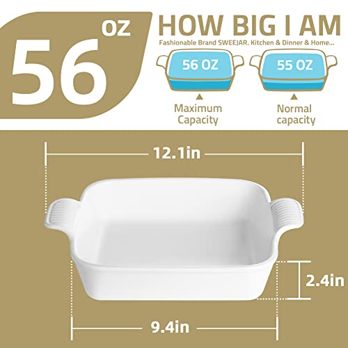 Sweejar Ceramic Baking Dish, 9 x 9 Cake Baking Pan for Brownie, Porcelain Square Bakeware with Double Handle for Casserole, Lasagna, Family Dinner (White) - color: White, size: Square 9IN
