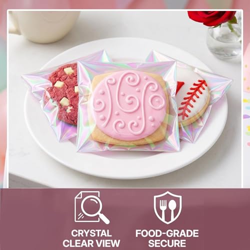 200Pcs Iridescent Cookie Bags,Self Sealing Cellophane Treat Bags - color: Iridescent-pink, size: 5.5 x 5.5 inch