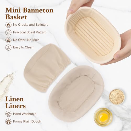 6.5 Inch Banneton Bread Proofing Basket Oval Mini Banneton Basket Set of 6, Small Sourdough Proofing Basket with Liner Rattan Sourdough Baking Supplies for Home Bread Baking - size: 6.5"Oval Basket-6 PCS