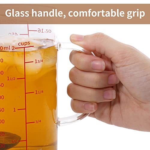 Newness Glass Measuring Cup, Double-Sided Scale, 500 ML (16 Oz, 2 Cup) - color: Red Measuring Scale, size: 500 ML (2 Cup)