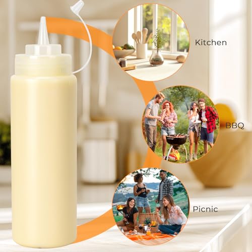 DHSBTLS 16 oz Plastic Squeeze Bottles with Tethered Caps, 12 Pack - color: 16oz-12 Pack
