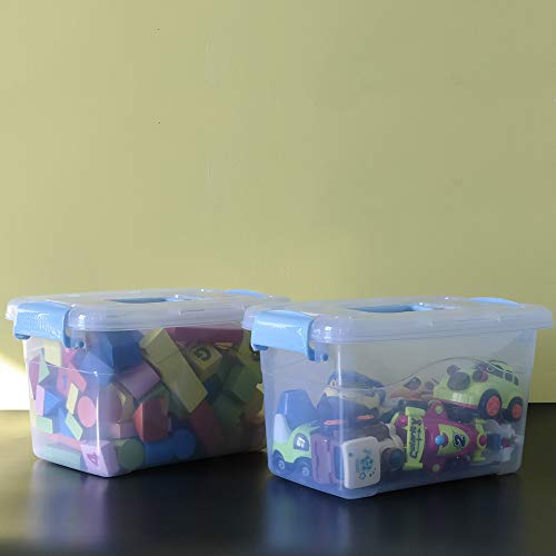 5L Plastic Storage Bin with Lid, Clear Box with Carry Handle Set of 6 - color: Light Blue