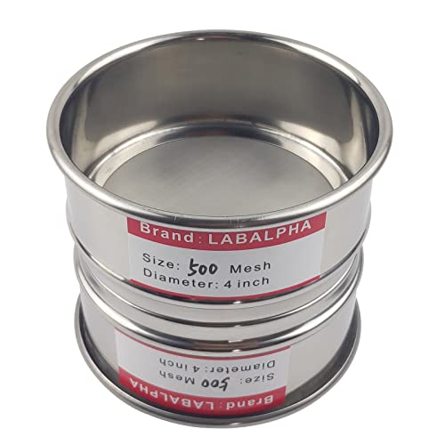 LABALPHA 500 Mesh Lab Sieves, Test Sieve #500 Mesh, 4'' Diameter, 304 Stainless Steel Wire Cloth (0.0308mm) - size: 500 mesh (0.0308mm)