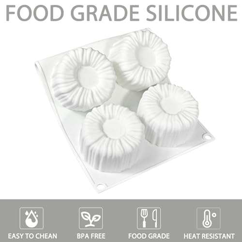 6-Cavity Silicone Mousse Cake Mold, Fluted Round Design, 29.5x17.2cm - color: White-QY193