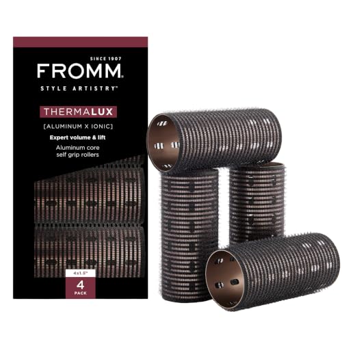 Fromm Thermalux Aluminum Hair Rollers for Volume, Waves, & Curtain Bangs, Heat-Retaining Aluminum Core, Self-Grip Surface, Ionic Technology, Lightweight Professional Rollers, 1.5", 4-Pack - size: 1.5"