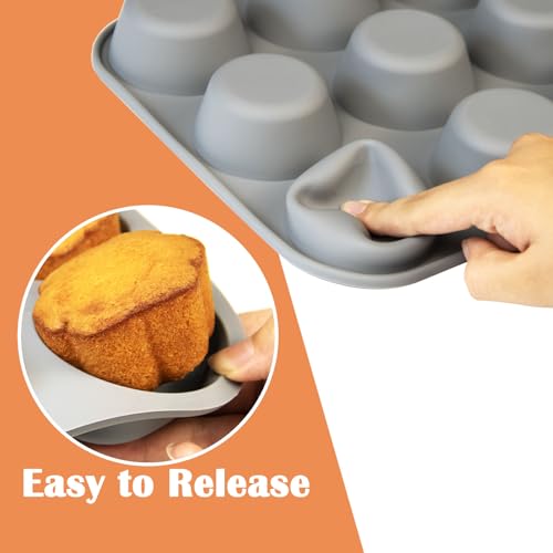 12 Cups Silicone Mini Muffin Pan Set, Nonstick Mini Cupcake Pans, BPA Free Small Muffin Tin for Baking, Set of 2 (Gray+Gray) - color: Set of 2--12 Cups (Grey+Grey)
