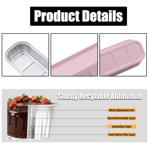 50 Pack 6.8oz Mini Cake Pans with Lids, Pink - color: Pink, size: Rectangle